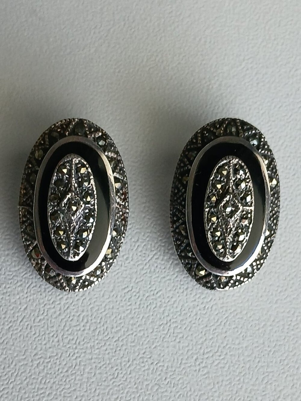 Vintage Marcasite and Sterling Silver Clip-on Earrings